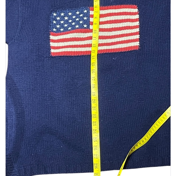Rare Iconic Vintage POLO Ralph Lauren NAVY 100% Cashmere Flag Sweater Size Large - Picture 3 of 6